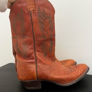 Vintage Tony Lama Cognac Leather Western Boho Americana Festival Cowboy Boots